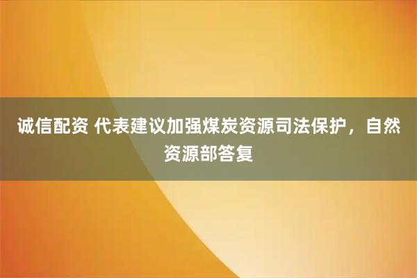 诚信配资 代表建议加强煤炭资源司法保护，自然资源部答复